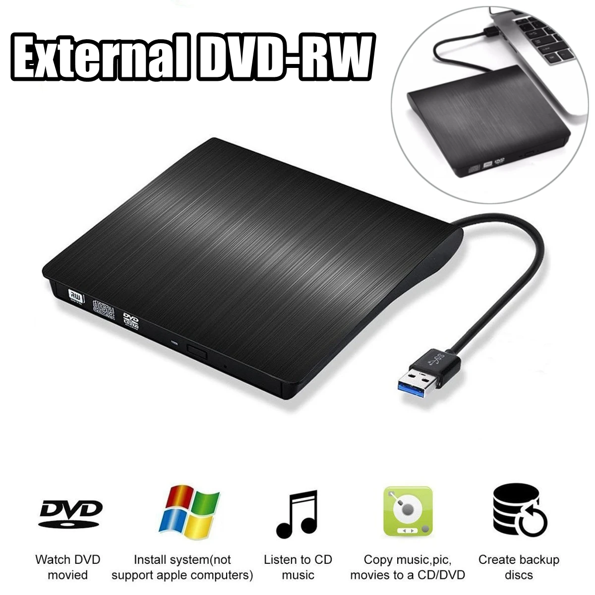 Тонкий внешний DVD привод USB 3,0 DVD-RW CD-RW комбо привод горелки ридер плеер рекордер портативный для ноутбука