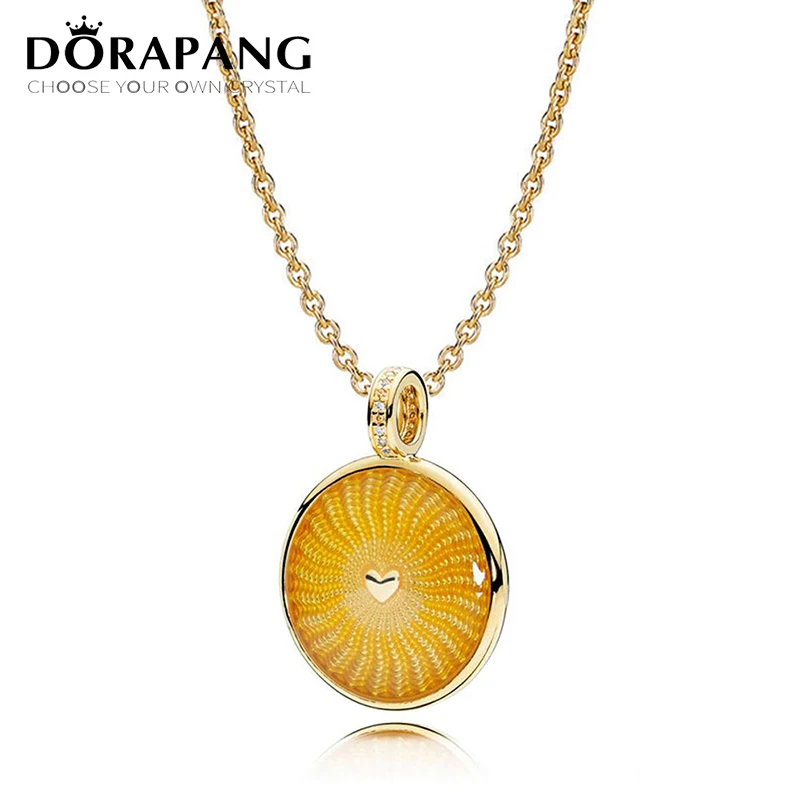 

DORAPANG NEW 100% 925 Sterling Silver Genuine Sun 18 Gold Sun Pendant Necklace Original Orange Charm Pendant Women Gift
