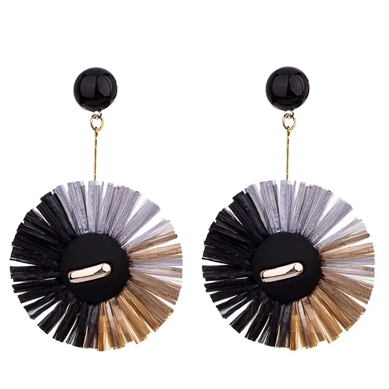 Fashion Round Wate Drop Earrings Fancy Handmade Lafite Tassle Earring For Women Personalized Jewel ETD21 (8)