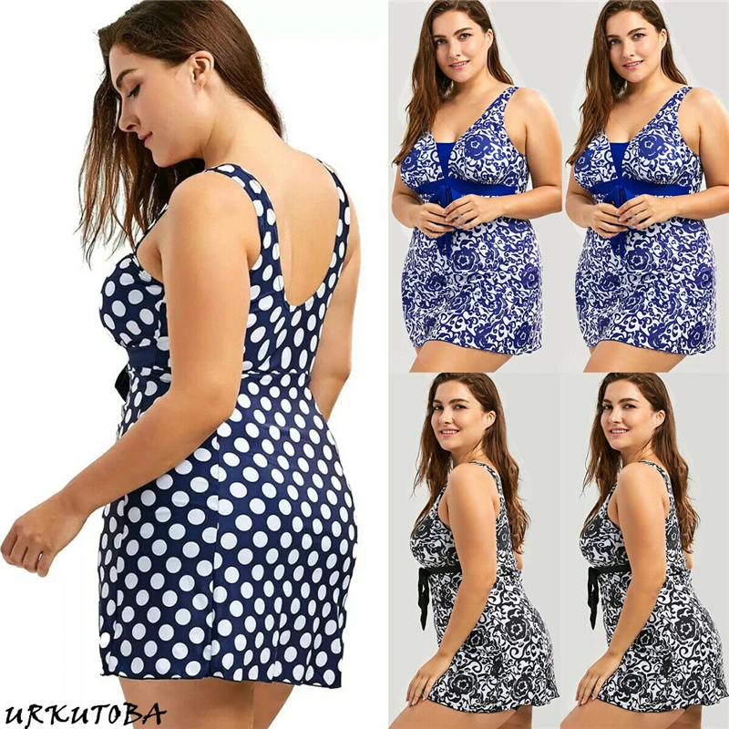 

2019 Sexy Women Summer Floral Print Swimwear Tankini Two-Pieces Plus Size Swimdress Beachwear Swimsuit CA