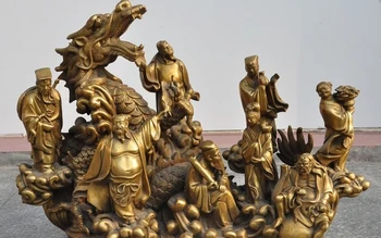 

18" chinese fengshui brass Taoism 8 gods Eight Immortals on dragon lucky statue