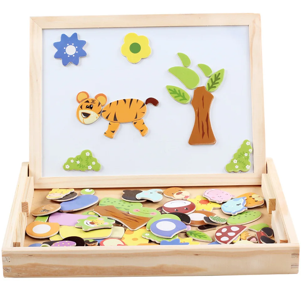 

Wooden Toys Puzzles Animal Magnetic Force Children's Educational Early Multi Function Double Sided Drawing Board Active Thinking