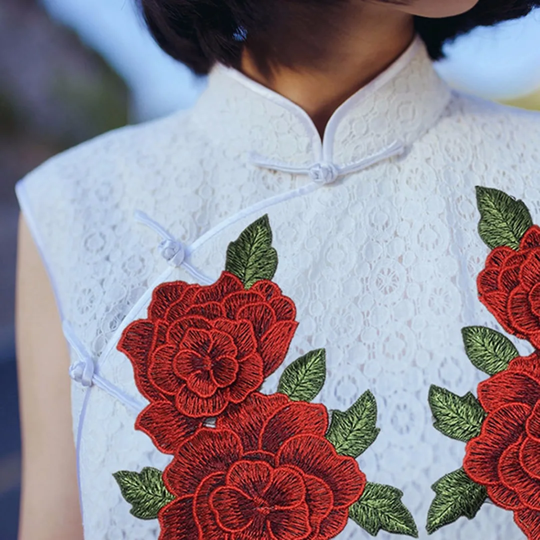 1 Pair 230*130mm New Red Rose Flower Embroidered Sew on Patch Clothes Jeans Fabric Sticker