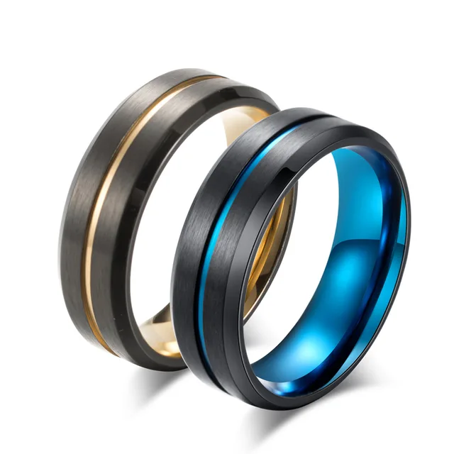 2018 Nuovo Titanio Nero Opaco Mens Anello Doppio Anello di Colore Blu/Oro di Col 2018 Nuovo Titanio Nero Opaco Mens Anello Doppio Anello di Colore Blu/Oro di Col