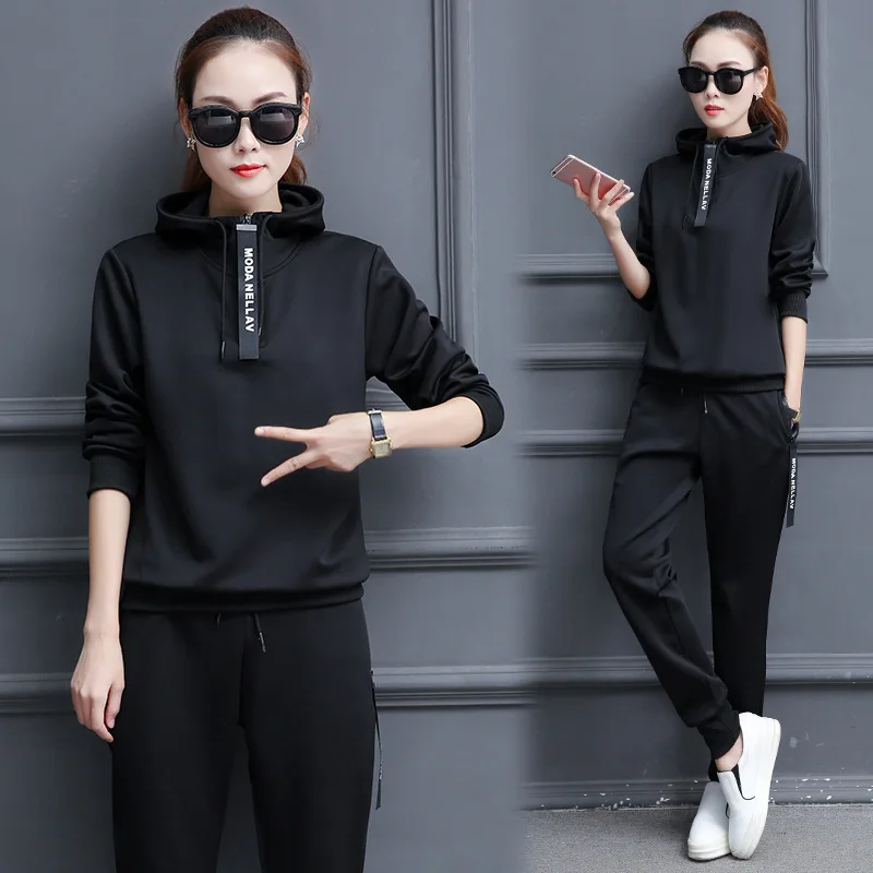 

2018 New Autumn Winter Women's Two Piece Set Sporting Warm Cotton Suit Letter Hoodies Pants Casual Out Fit Female Plus Size XXXL