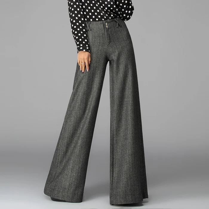 2015 women's spring herringbone woolen wide leg pants trousers female ...