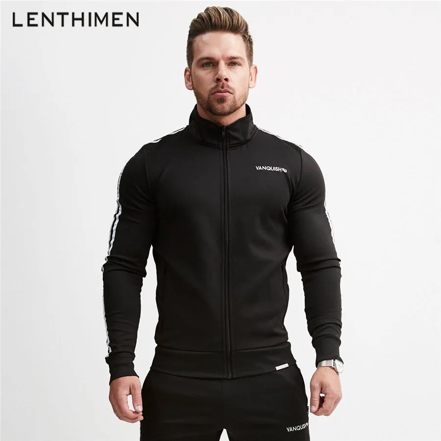 

2018 Running Jacket Men Long Sleeved Hooded Jackets Striped Zipper Coat Fitness Sweatshirts Gym Workout Tracksuit Sportswear
