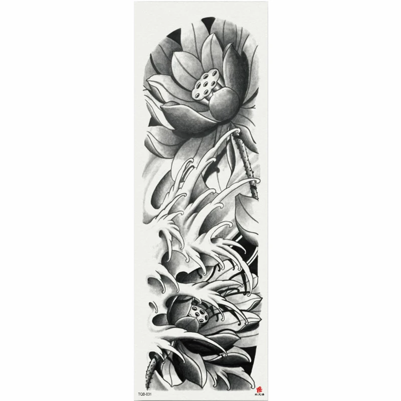 1 Piece Black Lotus Flower Temporary Tattoo Sticker With Arm Body Art Big Sleeve Large Fake Tattoo Sticker Temporary Tattoos Aliexpress