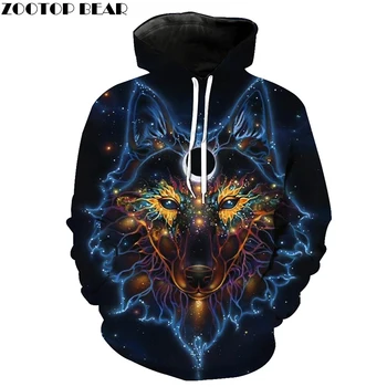 

Light Moon Wolf 3D Sweatshirts Men/Women Hoodies With Hat Print Fashion Autumn Winter Loose Thin Hooded Hoody Tops