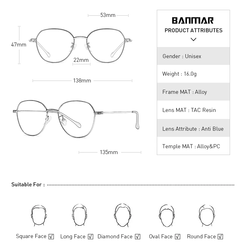 BANMAR Blue Light Blocking Glasses Unisex Round Computer Reading Glasses Readers Anti Glare Eyeglasses Blue Ray Glasses A2105