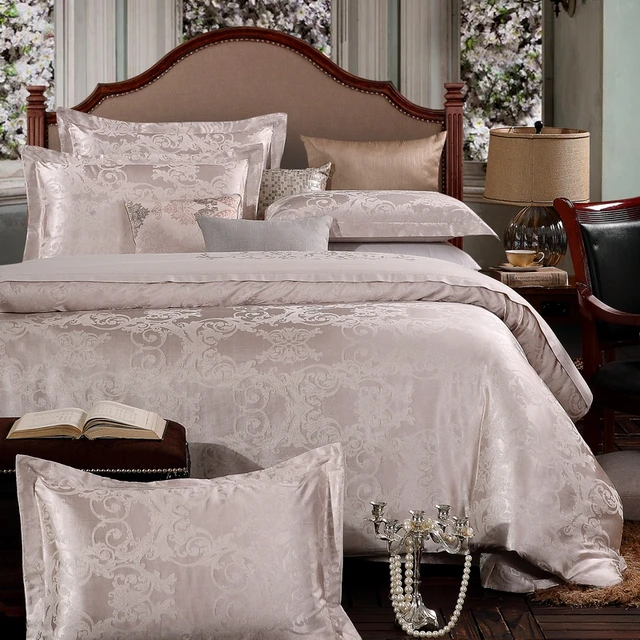 Wedding bed set white bedding set Jacquard wedding duvet cover + flat