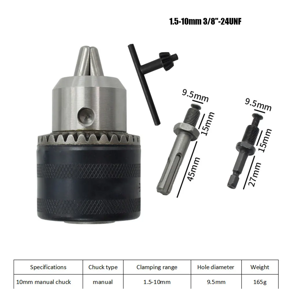 

Power Drill Chuck Conversion Kit Durable 1/4" Hex /Round Adapter 1.5-10mm 3/8"-24UNF for Electric Drills Power Tool Accessories