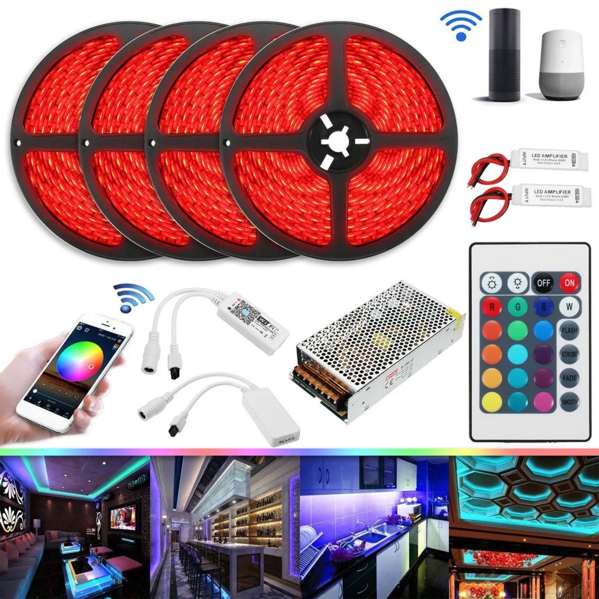 

20M 20A 240W SMD5050 IP20 Smart Home WiFi APP Control LED Strip Light Kit Work With Alexa AC110-240V