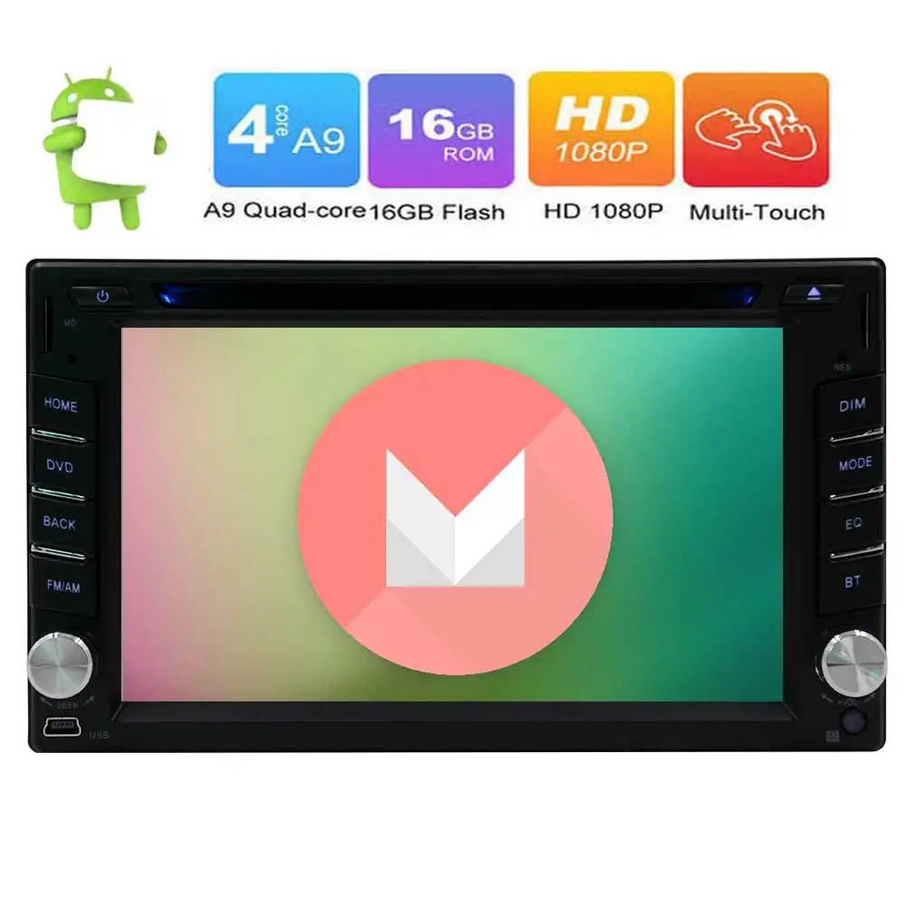 

6.2" Double din HD Car DVD Multimedia Player Touchscreen Bluetooth Car Radio Android 6.0 OS Auto stereo GPS Navigation USB Aux