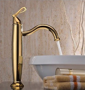

Christmas Elegant Ti-PVD Gold Brass Tall Bathroom Vanity Sink / Basin Torneira Banheiro Cozinha Faucets Mixers Taps