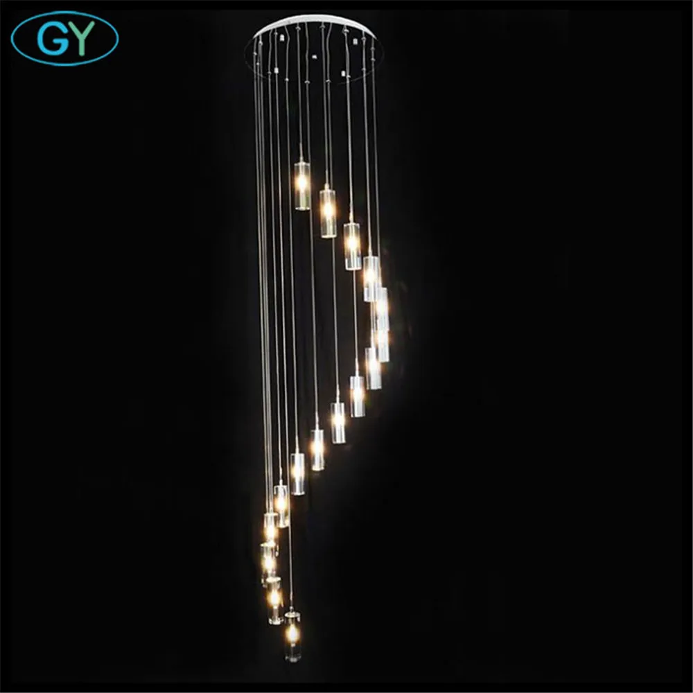 Modern spiral stair chandelier crystal shade D50cm 250cm long lustre