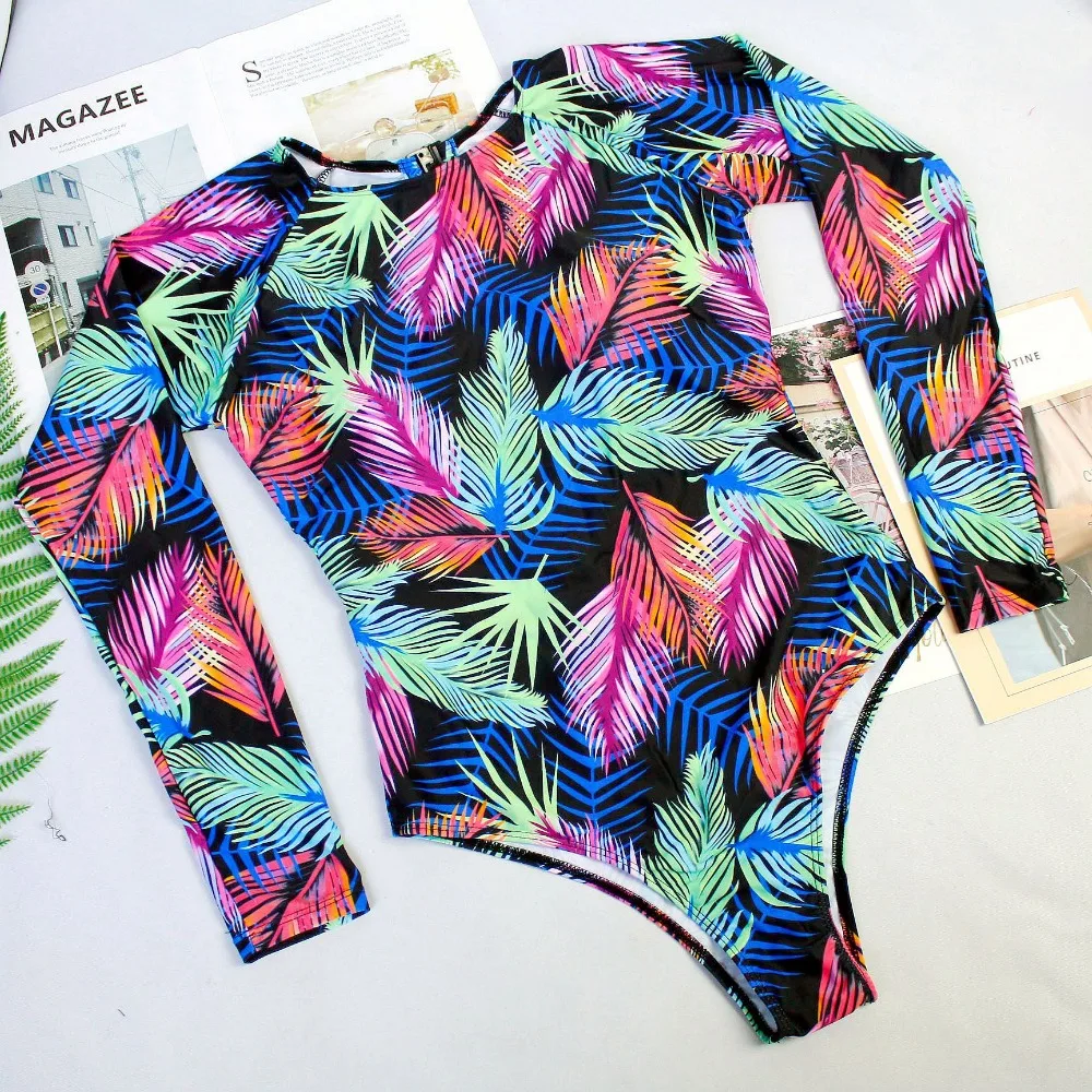 2019 جديد Rashguard طويلة الأكمام ملابس السباحة قطعة واحدة طباعة تصفح ملابس السباحة النساء عالية الرقبة ارتداءها بِدل السباحة عارية الذراعين Monokini ... 2019 جديد Rashguard طويلة الأكمام ملابس السباحة قطعة واحدة طباعة تصفح ملابس السباحة النساء عالية الرقبة ارتداءها بِدل السباحة عارية الذراعين Monokini ...