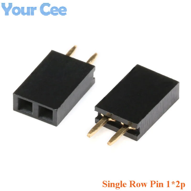 

50 pcs 2P 2.54mm Female Header Single Row Straight Pin Socket 1*2 Strip Pitch Connector