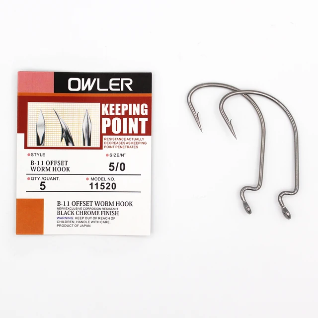 1 pack B-11 Offset Worm Hook Fishing Hook 9 Sizes 5/0#-6# Crank