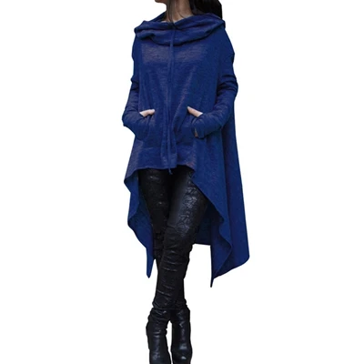 Manubeau осень нерегулярные 4XL 5XL Негабаритных Толстовки Толстовка Женская длинная уличная мантия пуловер с капюшоном пальто sudaderas mujer - Цвет: Синий