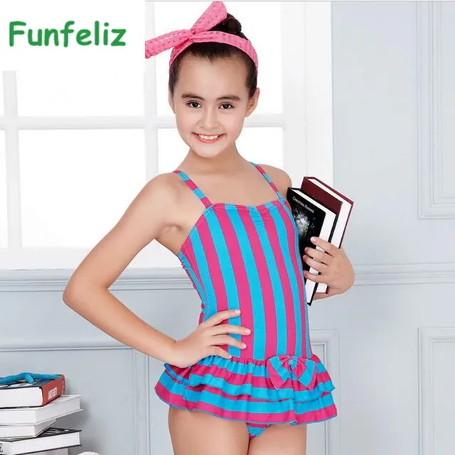 Buy Funfeliz Girls Swimsuit one piece swimwear Striped