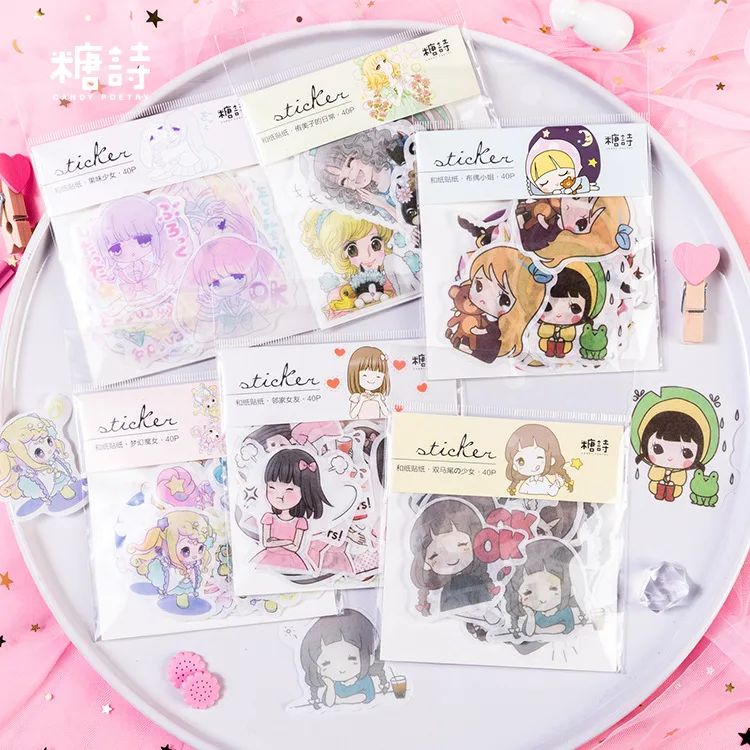 

40pcs/pack Cute cartoon girl Anime girl decoration sticker DIY planner diary scrapbooking album sticker escolar