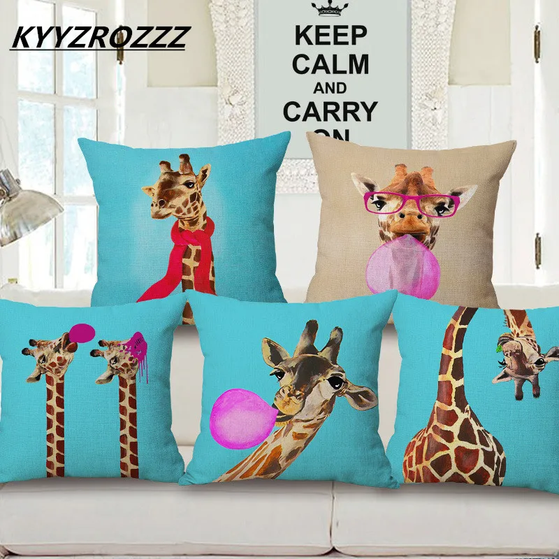 

Giraffe Cushion Cover Animal Pillow Case Home Decor Waist Seat Car Sofa Throw Pillows Cover 45*45 Washable Without Filling