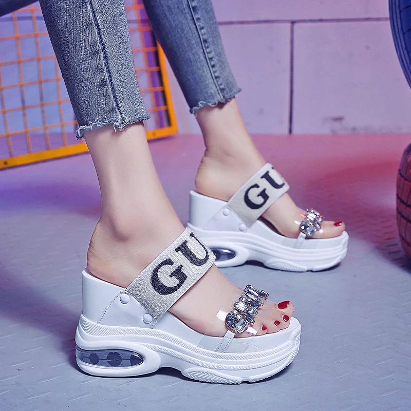 

Popular Super high heels 10cm Female slippers slides Summer Women Platform wedges shoes diamond Ladies Outdoor Beach flip flops