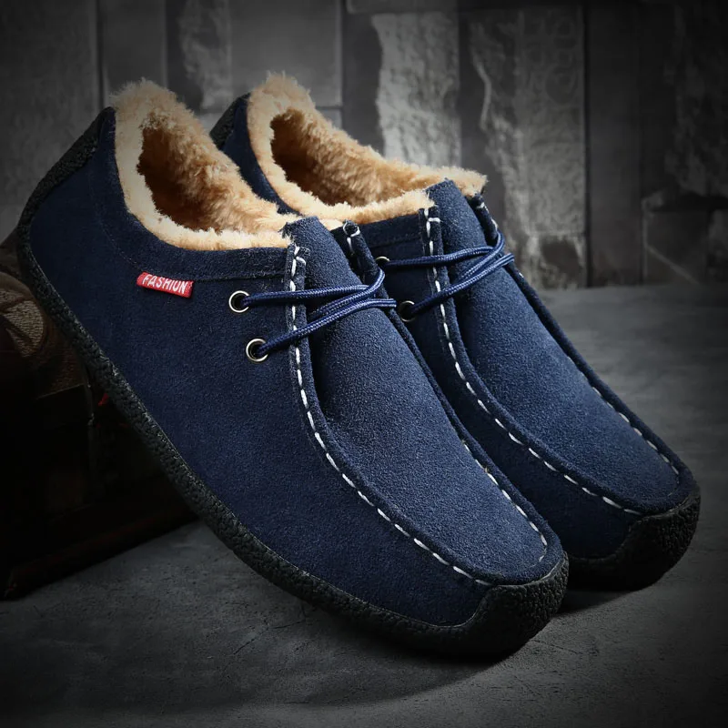 

2018 High Quality Men Shoes Cow Suede Casual Flat Shoes Men Lace Up Work Shoes Winter Cotton shoes big sizes 39-51