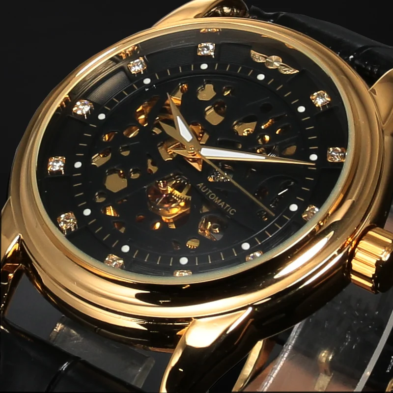 الفائز أعلى العلامة التجارية الفاخرة الملكي الماس تصميم الذهب الأسود ووتش Montre أوم رجالي ساعات Relogio الذكور الهيكل العظمي الميكانيكية ووتش