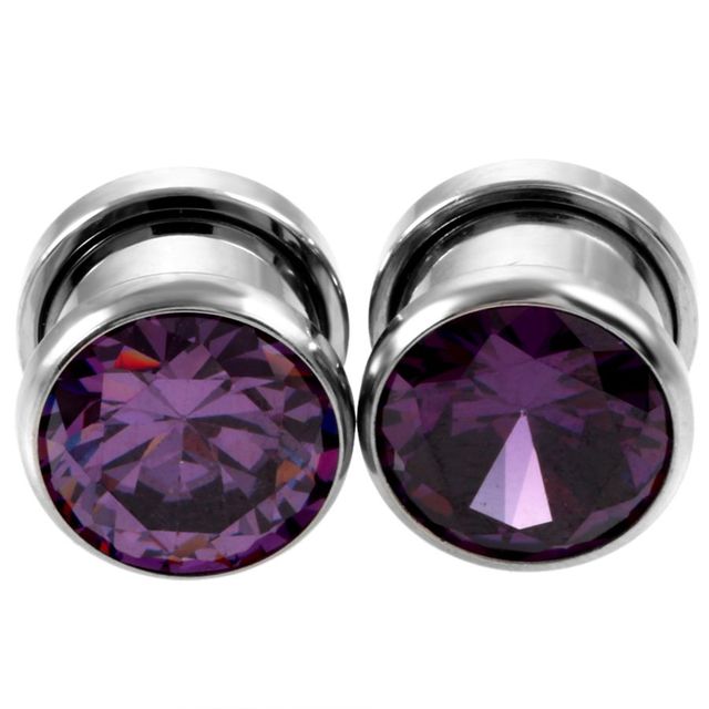 Stainless Steel Top Quality Crystal Zircon Ear Tunnels Plug Screw Fit Colorful Ear Flesh Gauge Ear Expanders Jewelry
