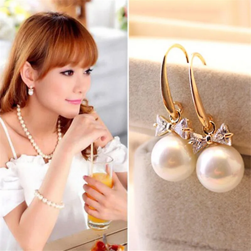 

2016 Fashion Designer Drop Earrings Jewelry Rhinestone Zirconia Shiny Crystal Imitation 10 MM Pearl Butterfly Earring for Women