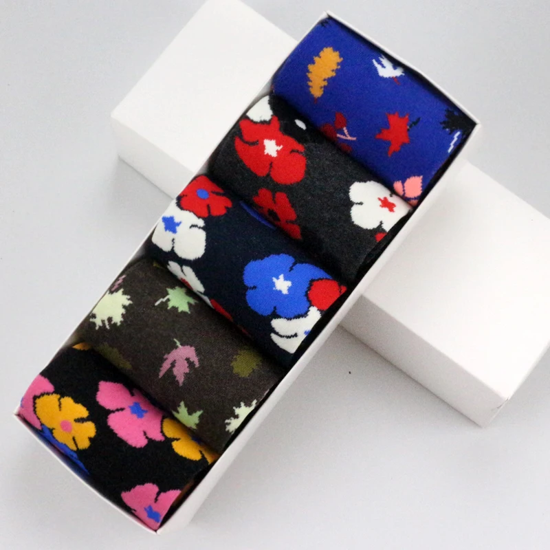 

5 Pairs Colorful Personality Funny Women Men Unisex Plant Socks Flower Leaves 2018 Fancy Happy Socks Cotton Cozy Socks Female