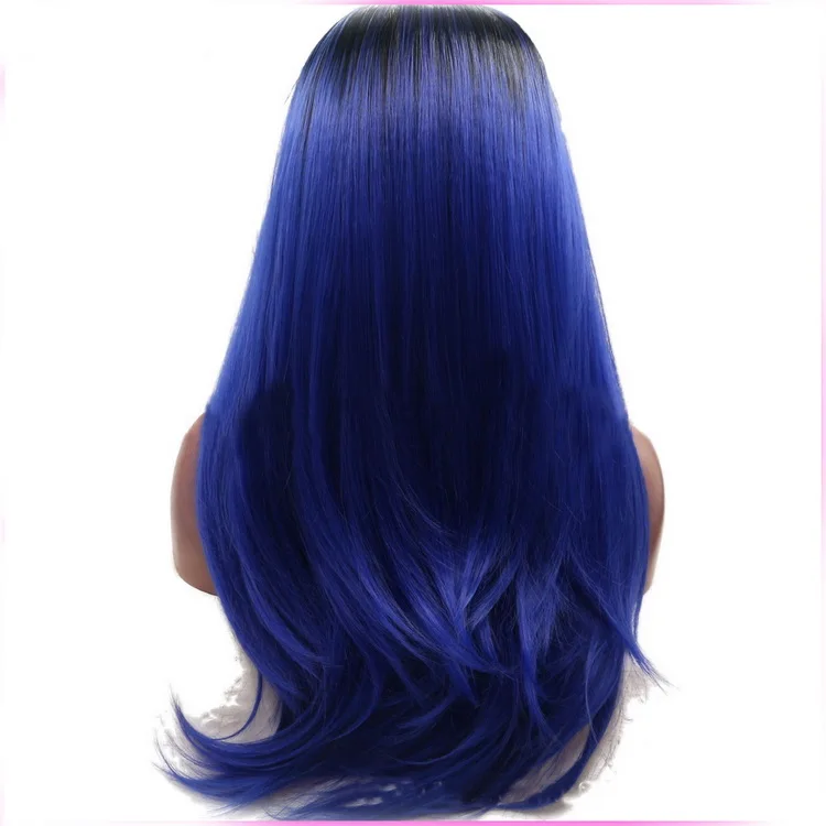 Yiyaobess термостойкий синтетический длинный без клея прямой парик с кружевом спереди черный синий зеленый розовый оранжевый красный Омбре парики для женщин - Цвет: dark blue ombre