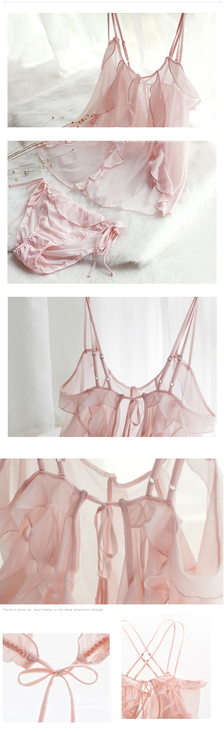 Сексуальный мусс сетки сна Одежда пижамы кружева ремень спинки женское белье Спагетти ремень молодой девушки розовый черный мягкий удобный
