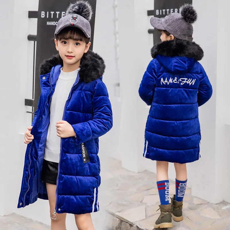 

Girls Long Coat Outerwear Winter Kids Thick Hand Padded Cotton Jacket Children's Clothing 4-11 Years