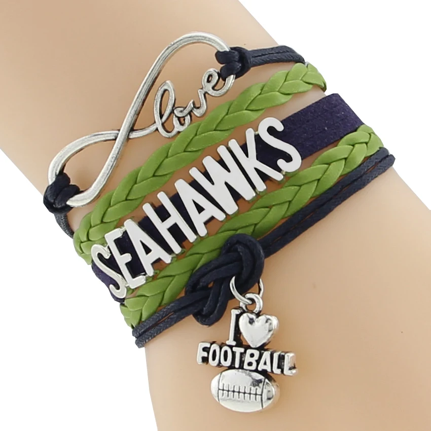 

Infinity Love Seattle State Seahawks Football Team Bracelet green blue Customize Sport friendship Bracelets