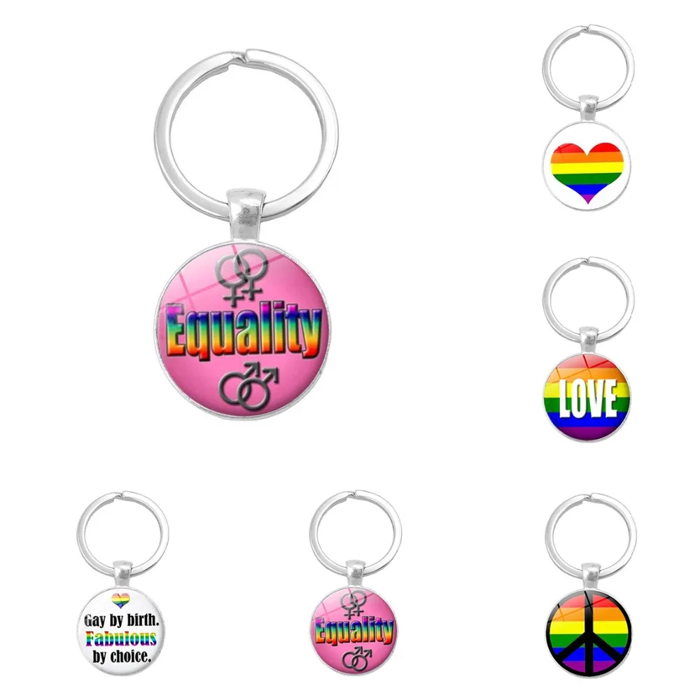 

Trendy Gay LGBT Pride Equality Pendent Keychain Rainbow Heart Time Gem Pride Gay Metal Keyring Fashion Jewelry Gift Accessories