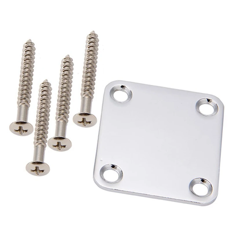 

1 Set Electric Guitar Neck Plate with Screws for Strat Tele Guitar Precision,Jazz Bass Replacement, Chrome