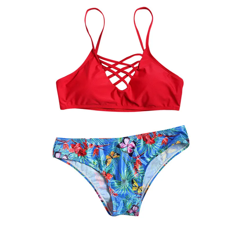 snowshine3 YLW Woman bikini top red floral hand pants 2017 sexy small