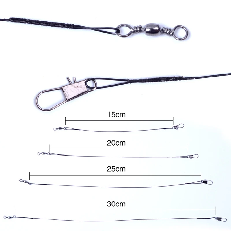 10 шт./лот поводок из стальной проволоки с поворотным аксессуаром для рыбалки, 3 цвета, Olta поводок, 15 см, 20 см, 30 см, леска