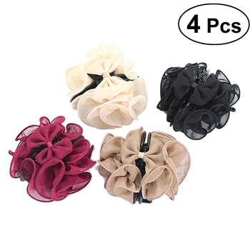 

4pcs Large Silk Flower Bow Hair Claw Jaw Clips Rose Hair Clamps for Women Girls