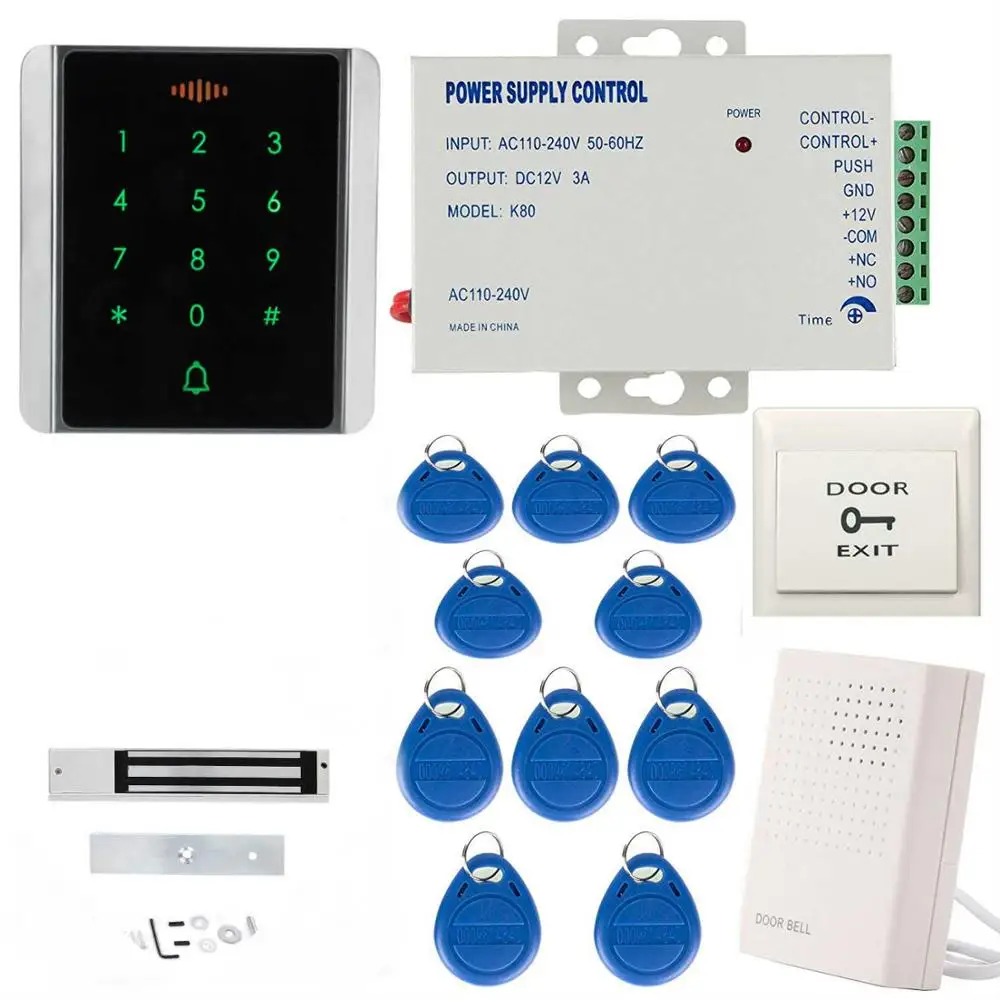 Yobang безопасность Сенсорный Водонепроницаемый Rfid Клавиатура система контроля допуска к двери комплект Электрический магнитный дверной замок+ блок питания+ дверной звонок - Цвет: C83