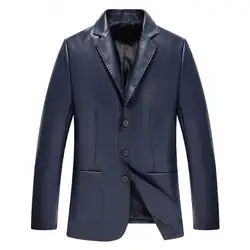 Для мужчин s Однобортный кожа деловой пиджак, жакет Hombre цвет: черный, синий мужской Slim Fit работы ПУ кожаный пиджак для Для мужчин Blaser Homme