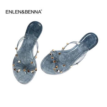 

Hot 2018 Fashion Woman Flip Flops Summer Shoes Cool Beach Rivets big bow flat sandals Brand jelly shoes sandals girls size 36-41