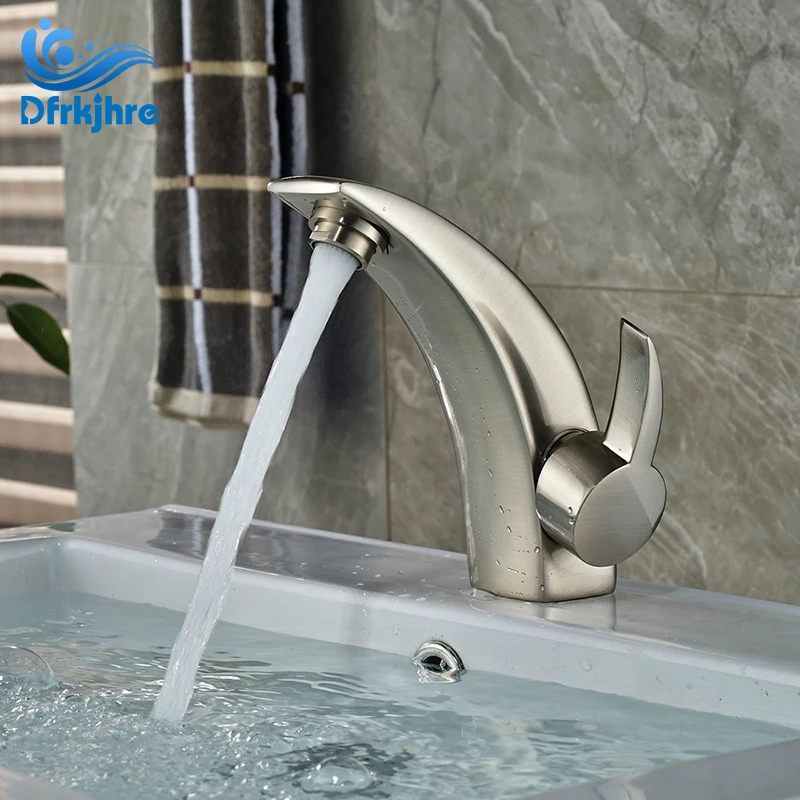 

Free Shipping Newly Design Deck Mounted Nickel Brushed Finished Single Handle Bathroom Sink Faucet