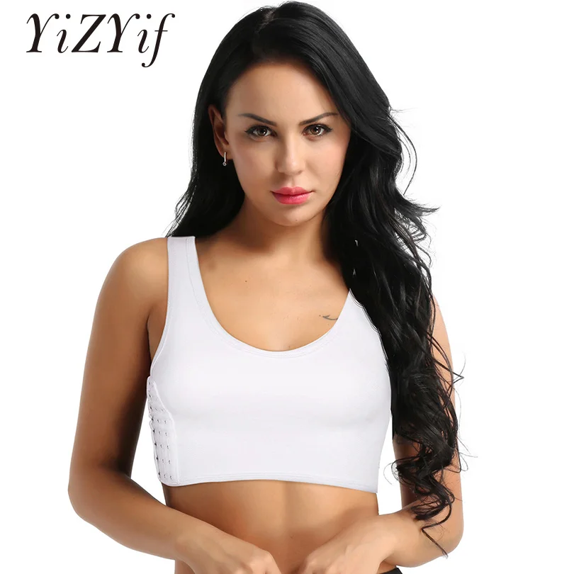 YiZYiF Womens Sport Bra Breathable Super Flat Chest Binder Short Corset