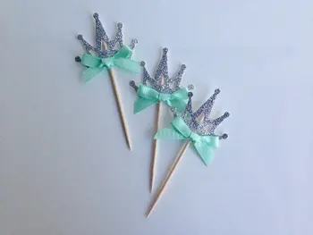 

GLITTER mint crown Cupcake Toppers birthday country Wedding Bridal baby Shower Engagement Party Bachelorette food picks