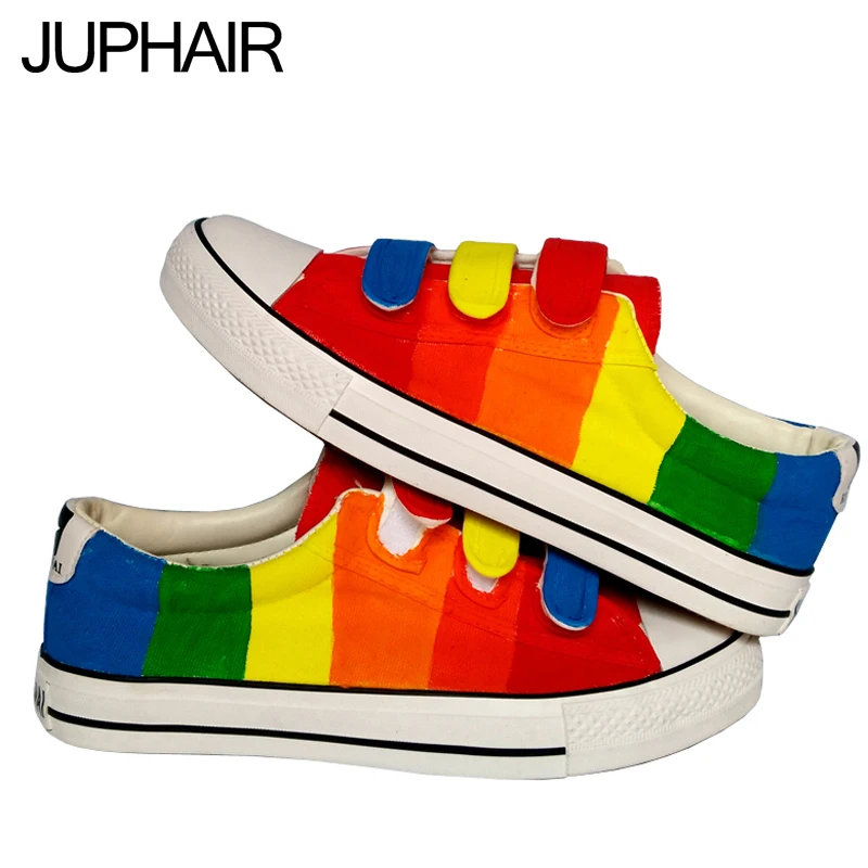 

JUP Men Graff Student Girls Couples Colorful color One Piece Watermelon Cat Fish Fox Lavender Hand Painted Graffiti Canvas Shoes