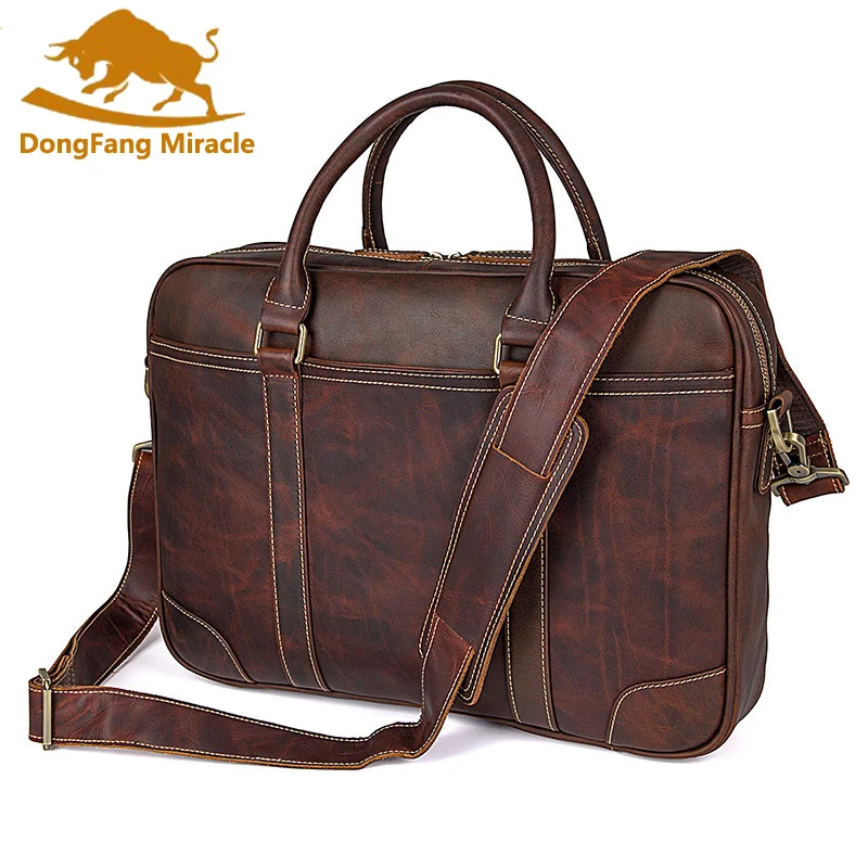 

DongFang Miracle High Quality Genuine Cow Leather Men's Briefcase Handbag 15"Laptop Bag Messenger Business Bags Shoulder Bag
